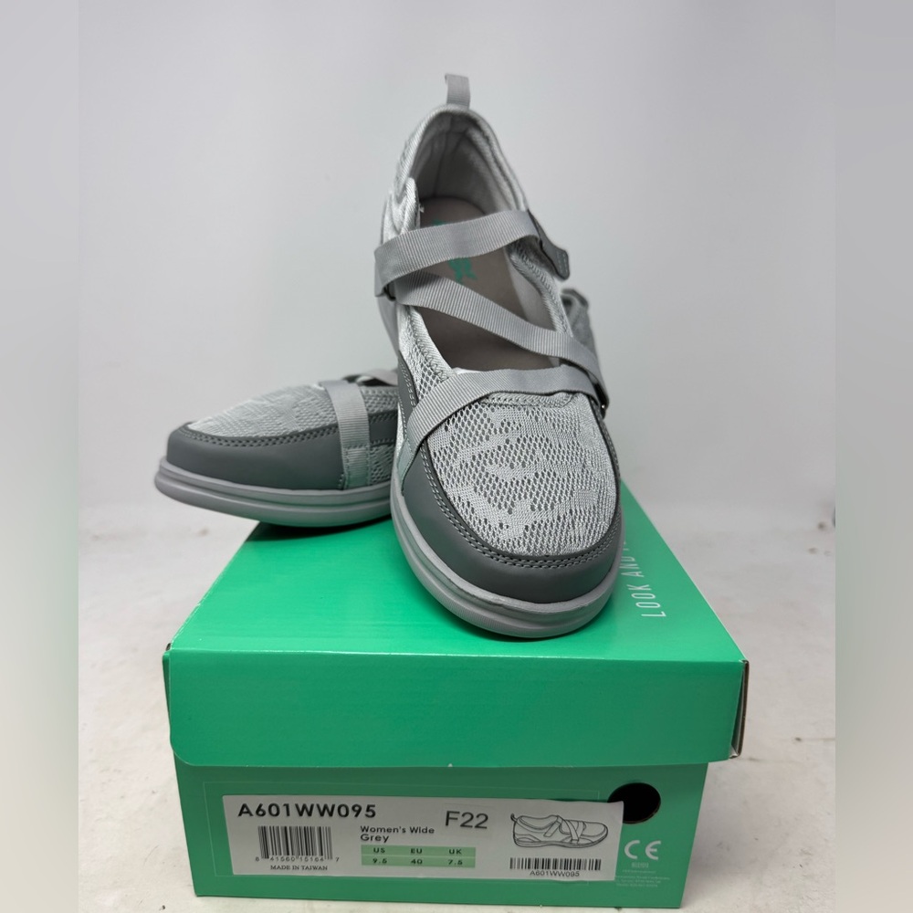 Apex A601W Women’s 9.5 Wide Mary Jane Shoes Grey Orthopedic New In Box